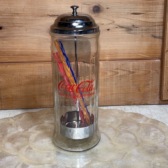 Vintage 1992 Glass and Stainless Steel Coca Cola Soda Foutain Straw Holder! - Picture 6 of 6